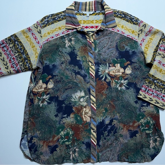 John Mark Santa Fe Mixed Media Floral Sweater Knit Tunic Top Womens Size 1X - Picture 1 of 16